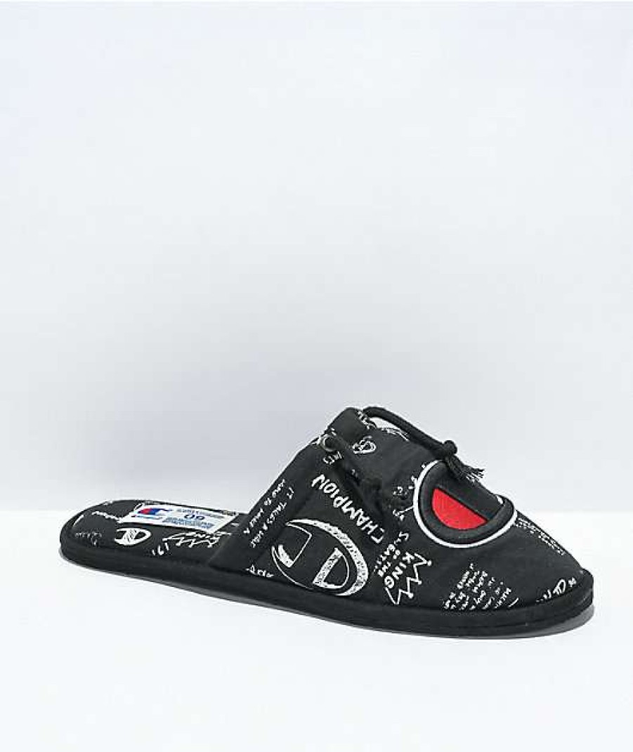 Shoes * | Champion Sleepover Doodle Hoodie Black Slippers Outlet