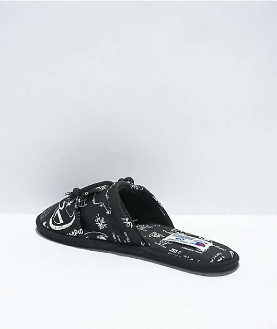 Shoes * | Champion Sleepover Doodle Hoodie Black Slippers Outlet