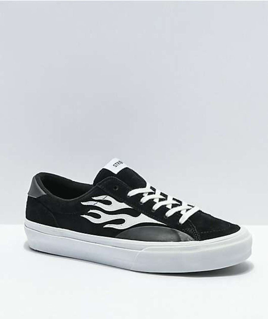 Skate Shoes * | Straye Logan Flame Black & White Suede Skate Shoes Outlet