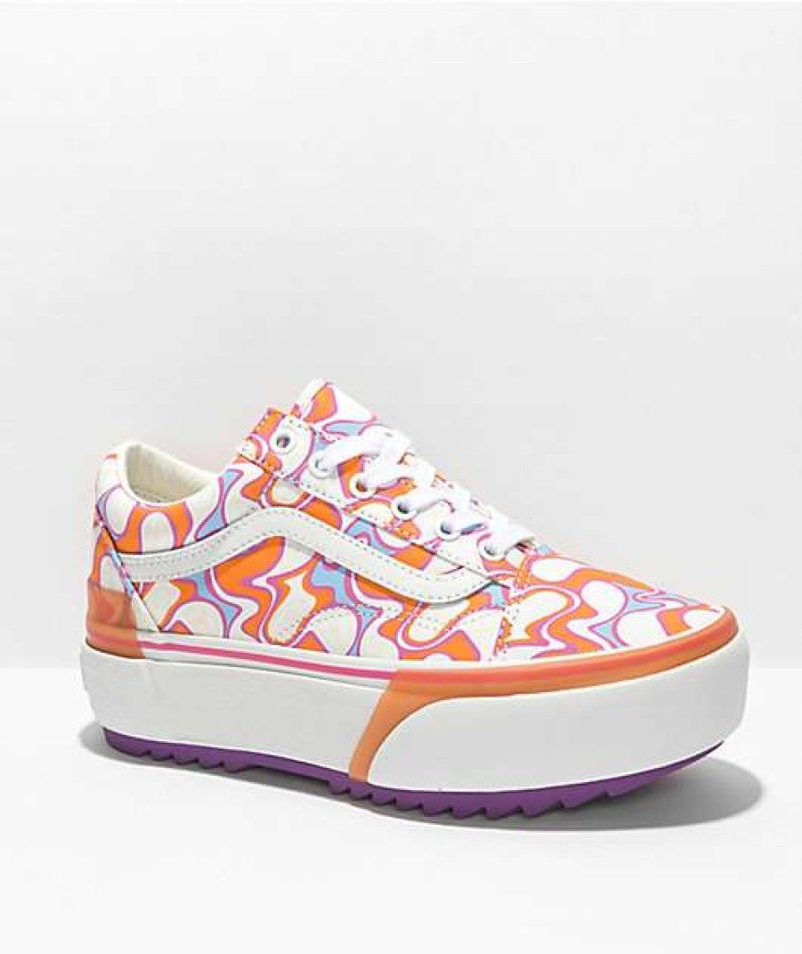 Vans * | Vans Old Skool Stacked Uv Peace Orange & White Platform Shoes Promotions