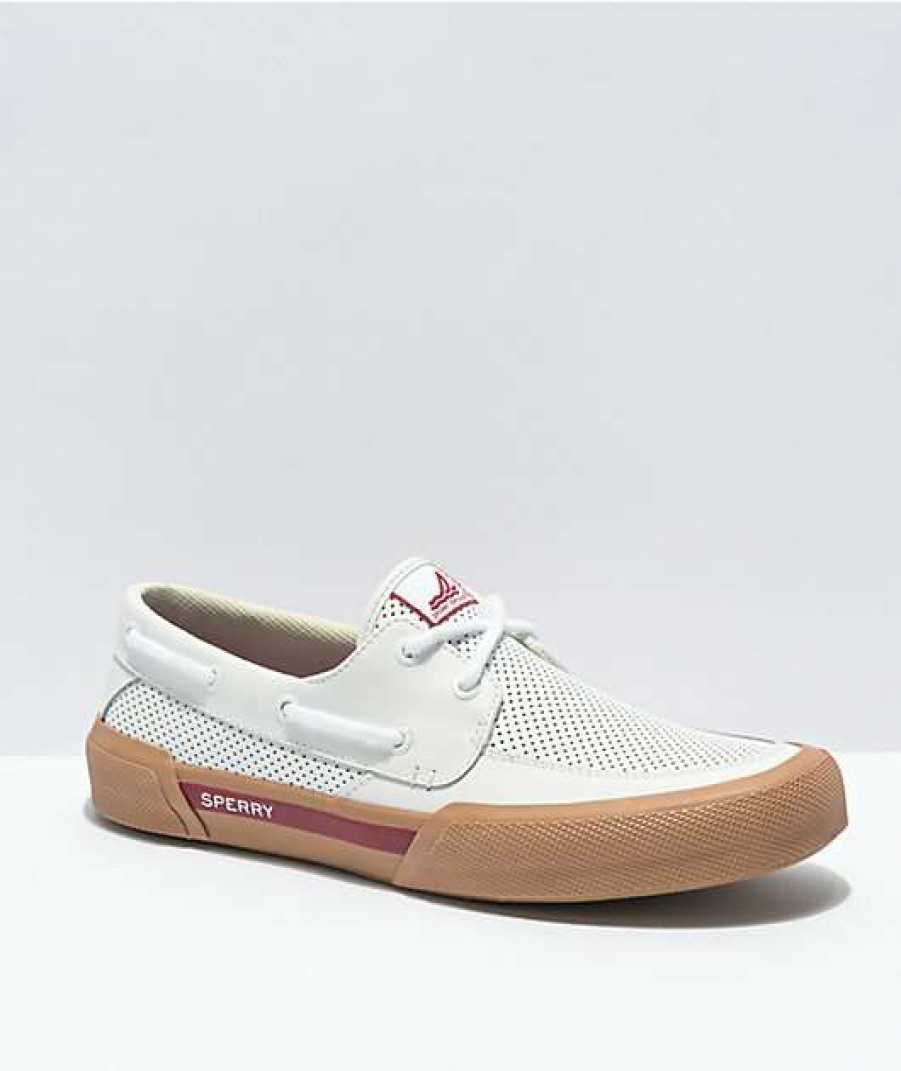 Shoes * | Sperry Soletide 2-Eye White, Red & Gum Shoes Outlet