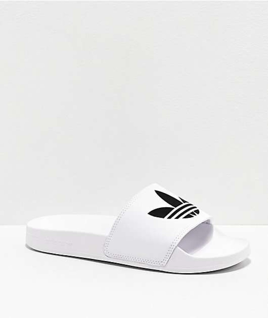 Shoes * | Adidas Mens Adilette Lite White & Black Slide Sandals Promotions