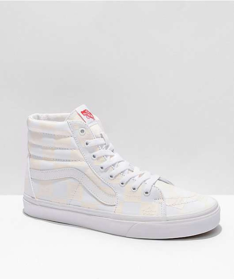 Vans * | Vans Sk8-Hi Diy White Checkerboard Skate Shoes Promotions