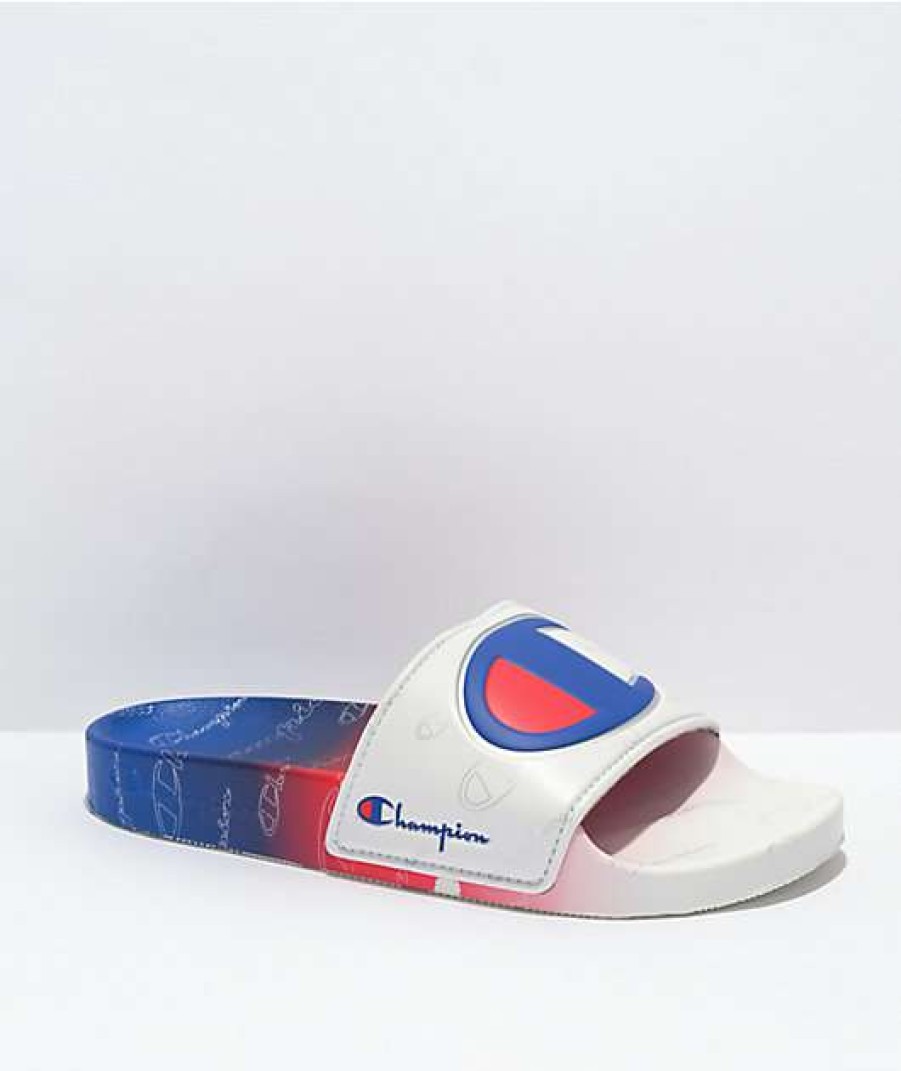 Sandals * | Champion Ipo Fade White & Blue Slide Sandals Outlet