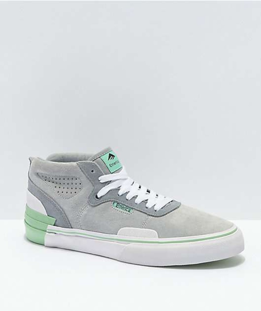 Skate Shoes * | Emerica Pillar Grey, White, & Green Skate Shoes Outlet