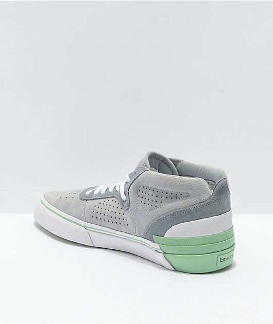 Skate Shoes * | Emerica Pillar Grey, White, & Green Skate Shoes Outlet