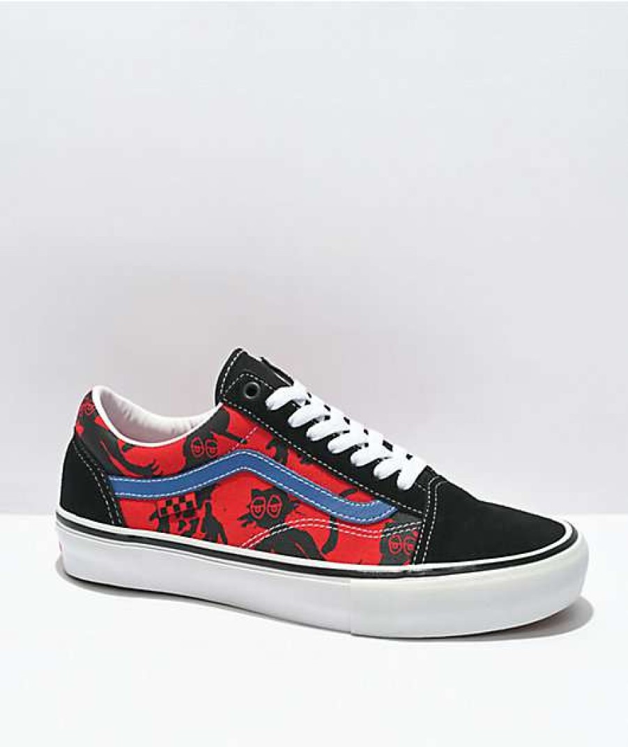 Vans * | Vans X Krooked Skate Old Skool Black & Red Skate Shoes Promotions