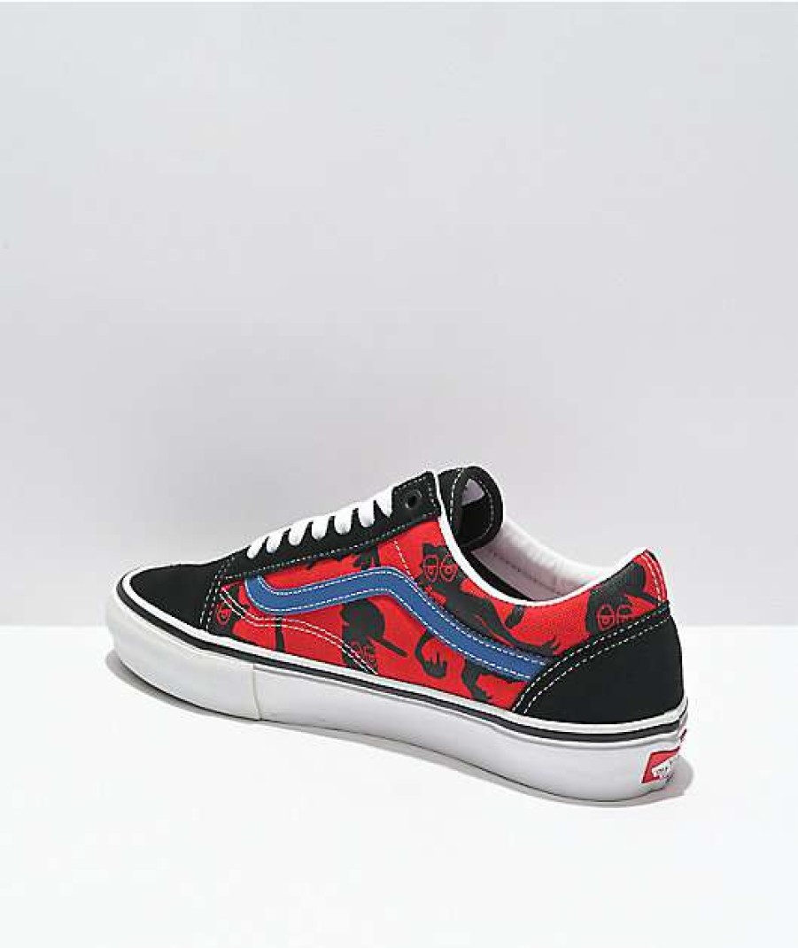 Vans * | Vans X Krooked Skate Old Skool Black & Red Skate Shoes Promotions