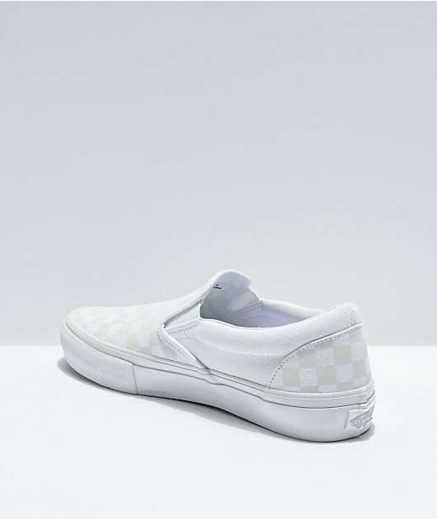 Vans * | Vans Slip-On Skate White & Reflective Checkerboard Skate Shoes Promotions