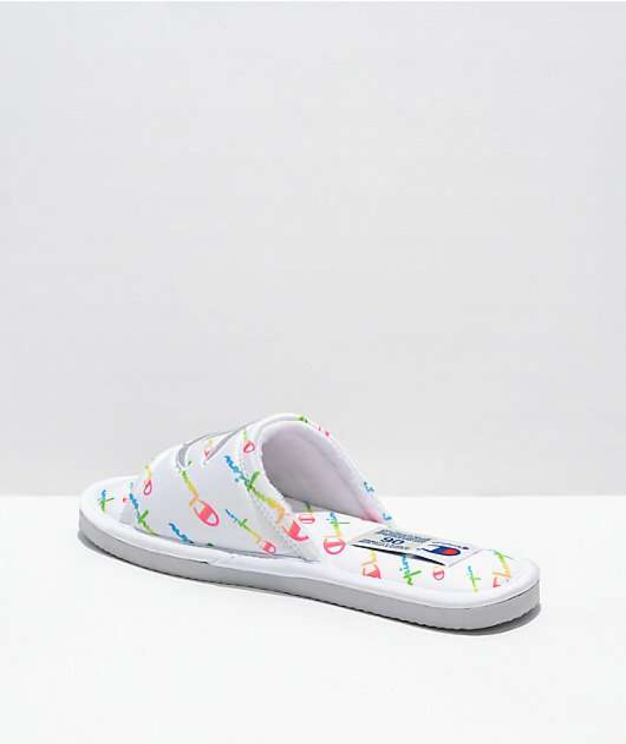 Shoes * | Champion Cozy Tozy White & Rainbow Slippers Outlet