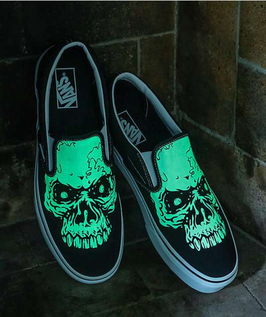 Vans * | Vans Slip-On Glow-In-The-Dark Skull Skate Shoes Promotions