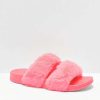 Sandals * | Trillium Double Strap Hot Pink Furry Slide Sandals Outlet