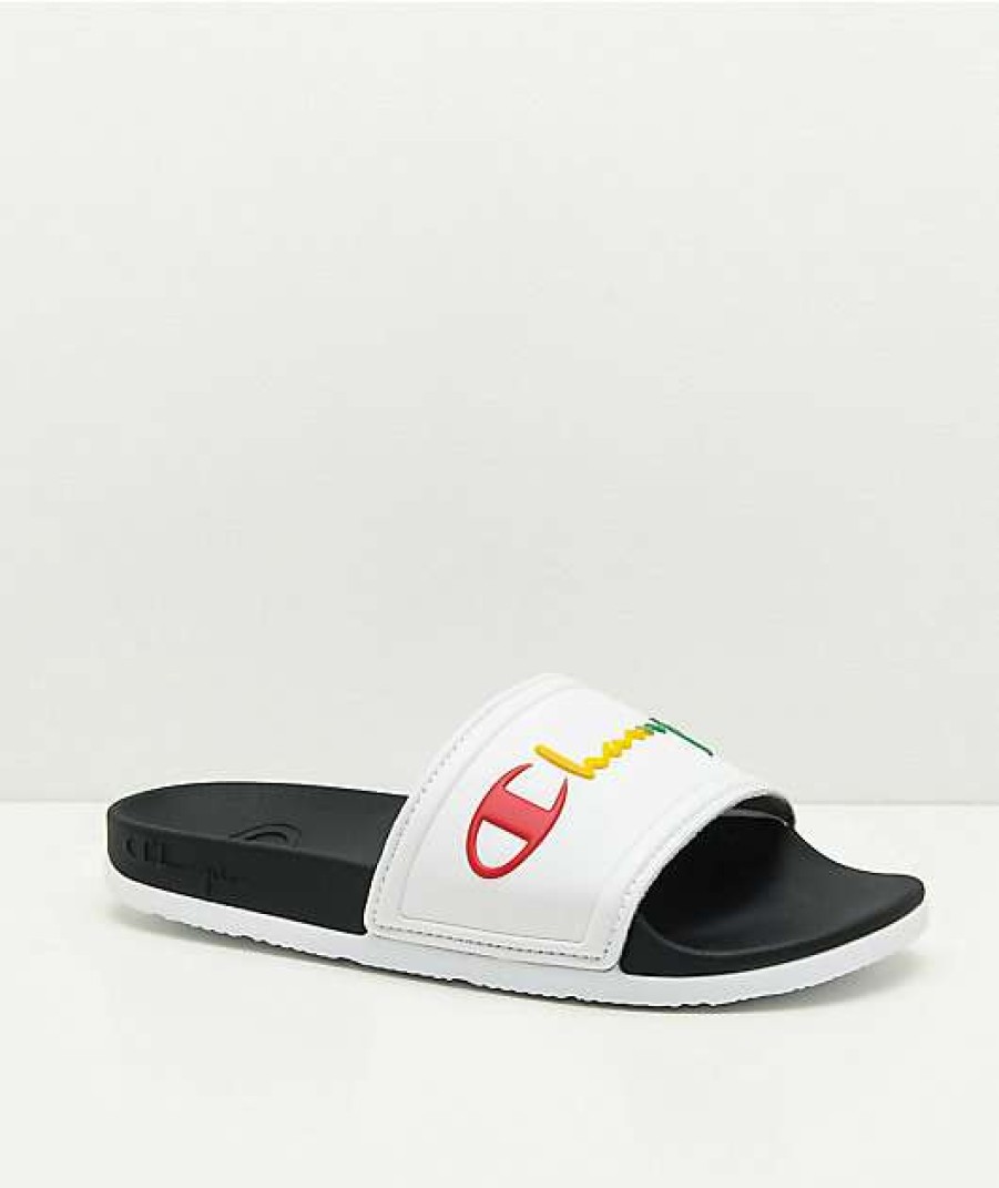 Sandals * | Champion Ipo Squish White & Rainbow Slide Sandals Outlet