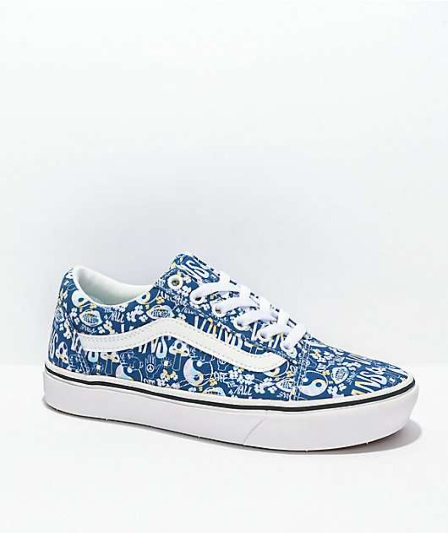 Vans * | Vans Old Skool Comfycush Blue Tie Dye Skate Shoes Promotions