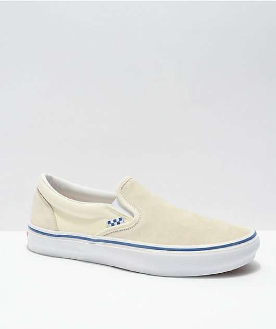 Vans * | Vans Skate Slip-On Off-White & Blue Skate Shoes Promotions